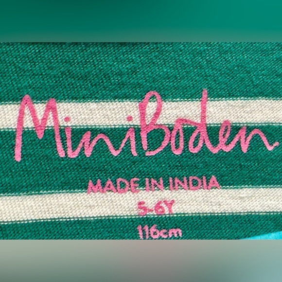 Mini Boden NWOT SZ 5/6Y Green Striped Shirt with Colorful Horse Appliques - Picture 4 of 5